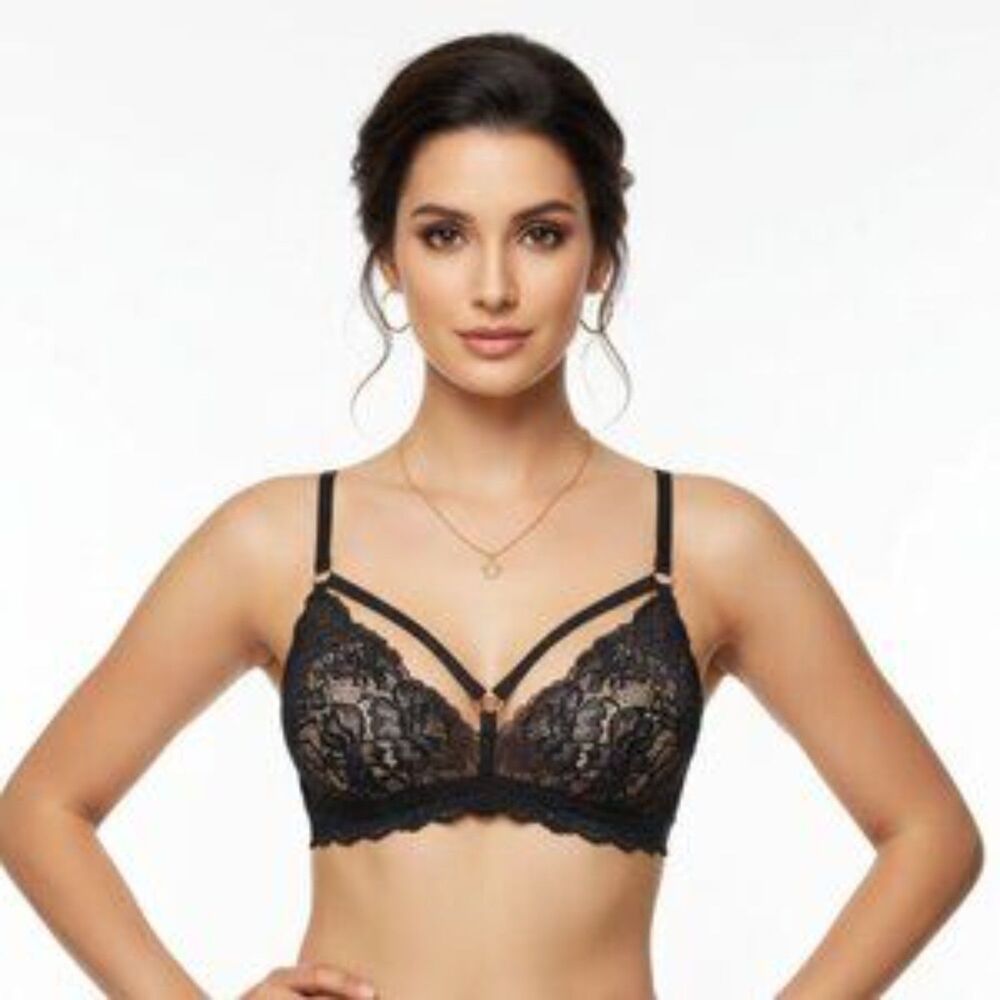 Hanky Panky Women's Black Sheer Lace Unlined Strappy Bralette Bra S